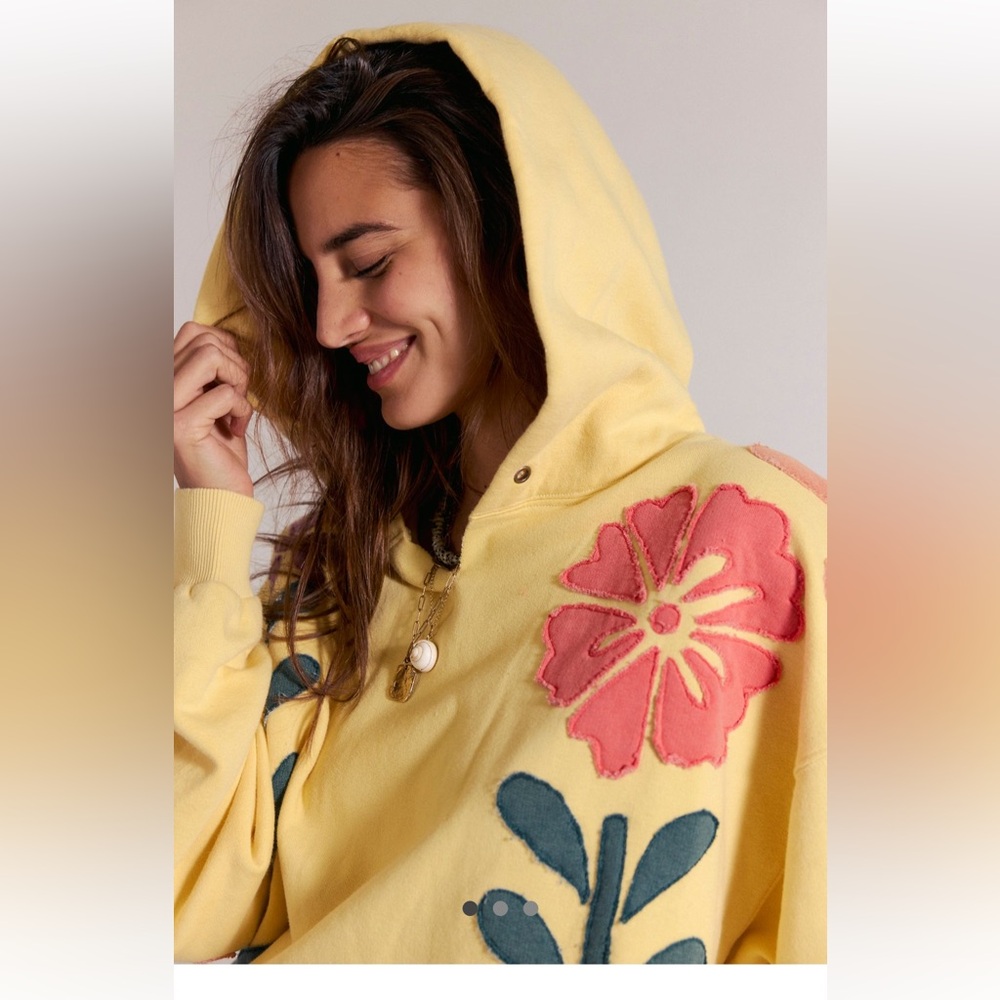 FREE PEOPLE NEW RELEASE Floral Yellow Hoodie 
RETAIL 168. NEW WITH TAGS - Picture 2 of 3